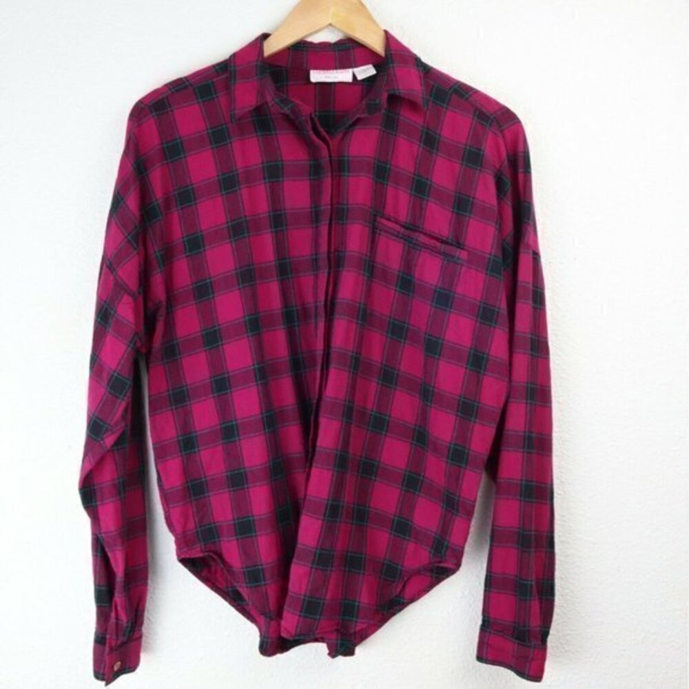 Vintage Culwell & Son Shirt Size 8 Top 80s Button Down Loose Blouse Pink Check